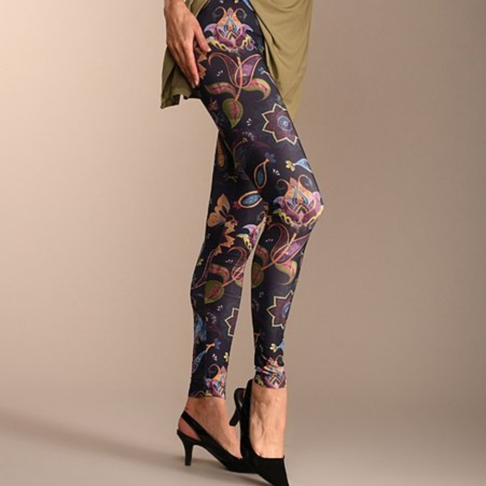 Lbisse Purple & Gold Floral Leggings - Picture 3 of 7